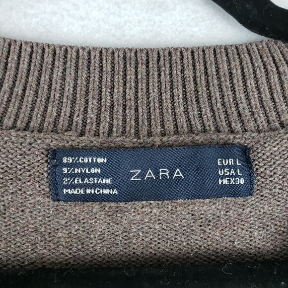 Zara Women's L V-Neck Pullover Sweater Neutral Smokey Brown Classic Academia - Picture 4 of 8